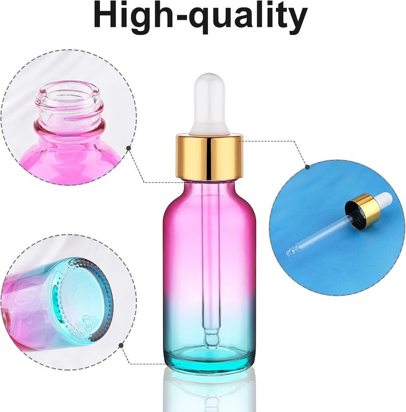 Hethyo 4 pack 1 oz Glass Dropper Bottle with Extra 2 Spray Nozzles 30ml Rainbow Colored Thick Glass Tincture Bottles Leakproof Travel Essential Oils Bottles (1 OZ) - Image 2